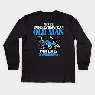 old man who love swimming Kids Long Sleeve T-Shirt